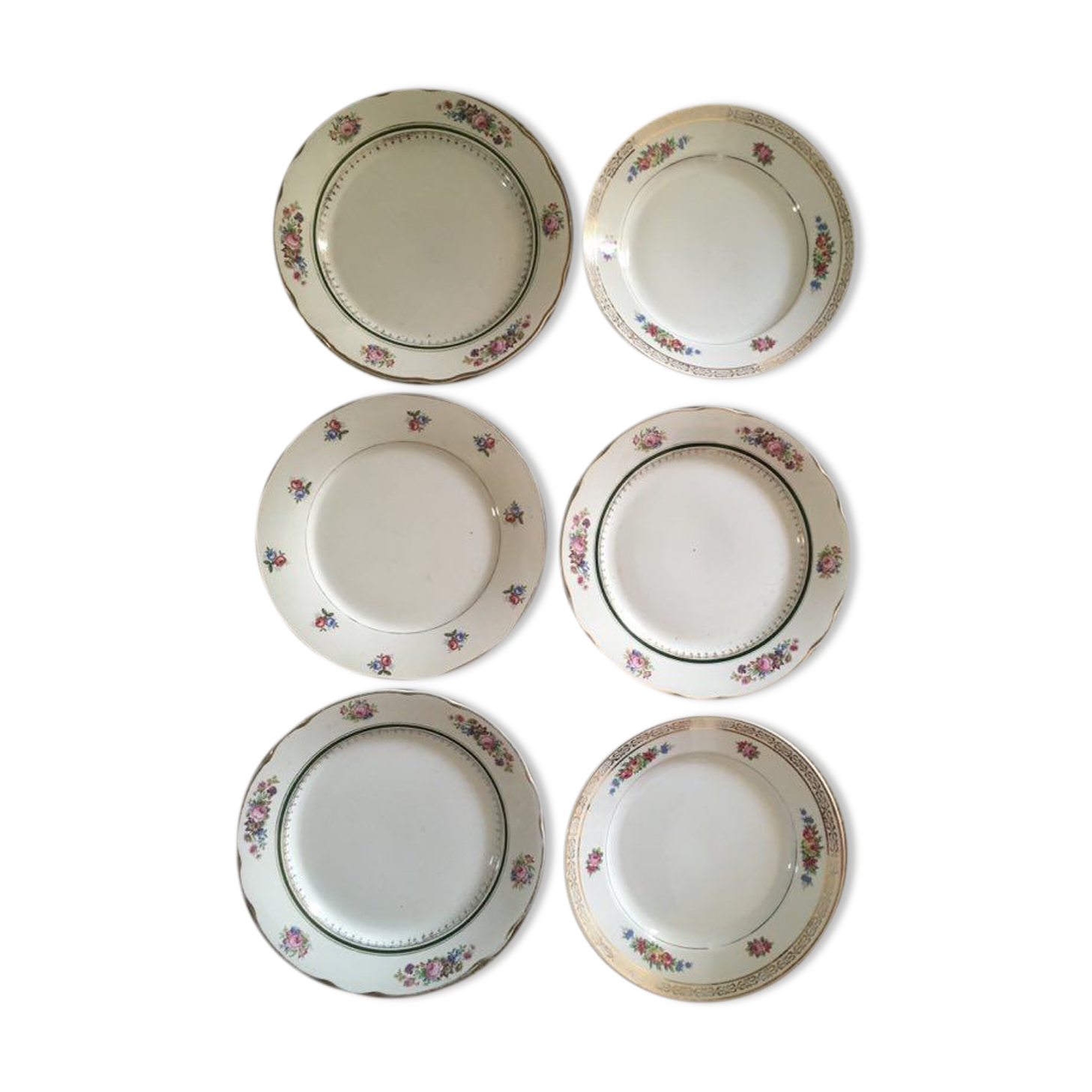 Old plates with matching flowers