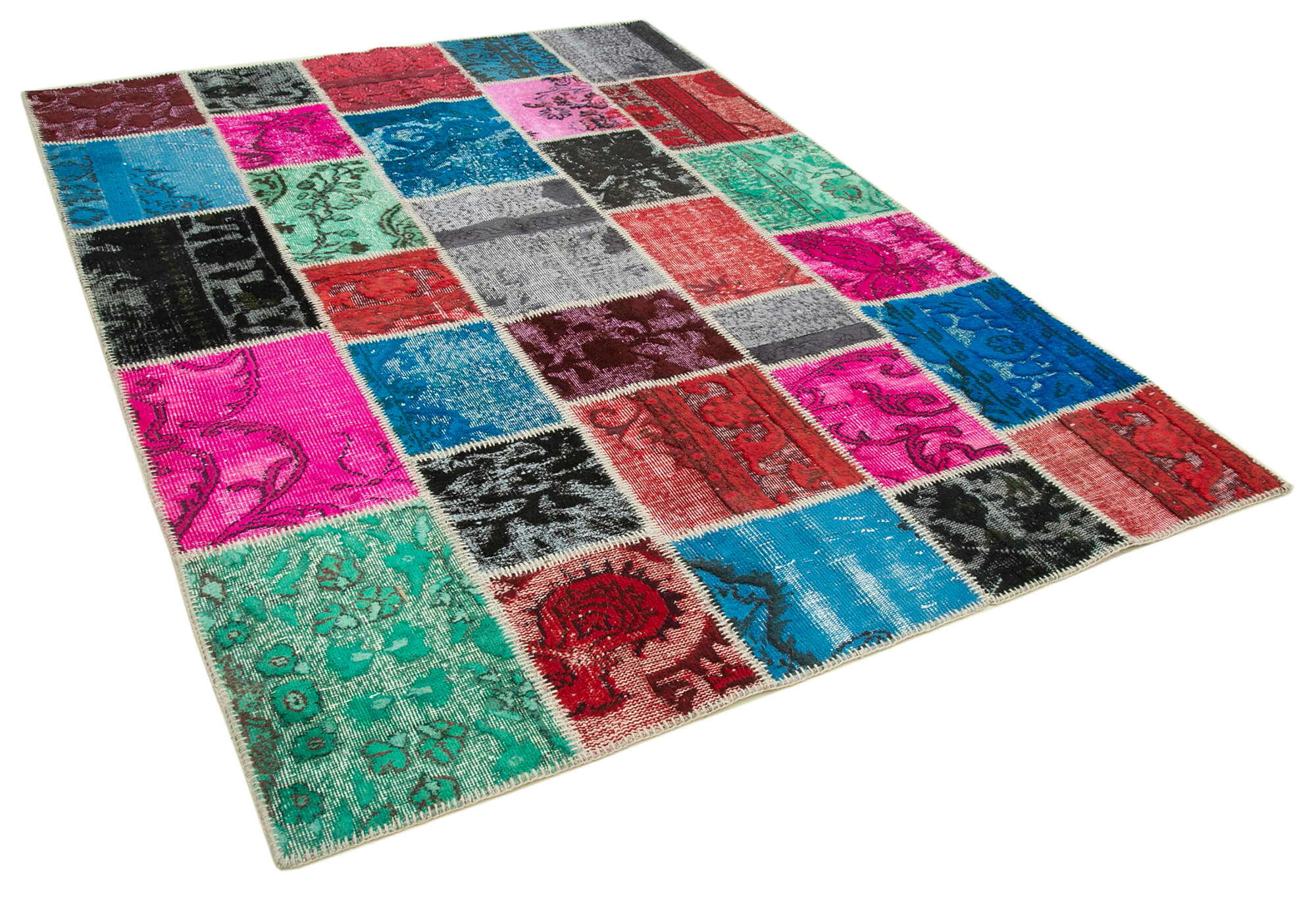 Tapis patchwork multicolore vintage 179 cm x 243 cm fait à la main anatolian vintage