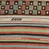 2x9 Pale Red & Green Kilim Runner Rug, 74x276Cm