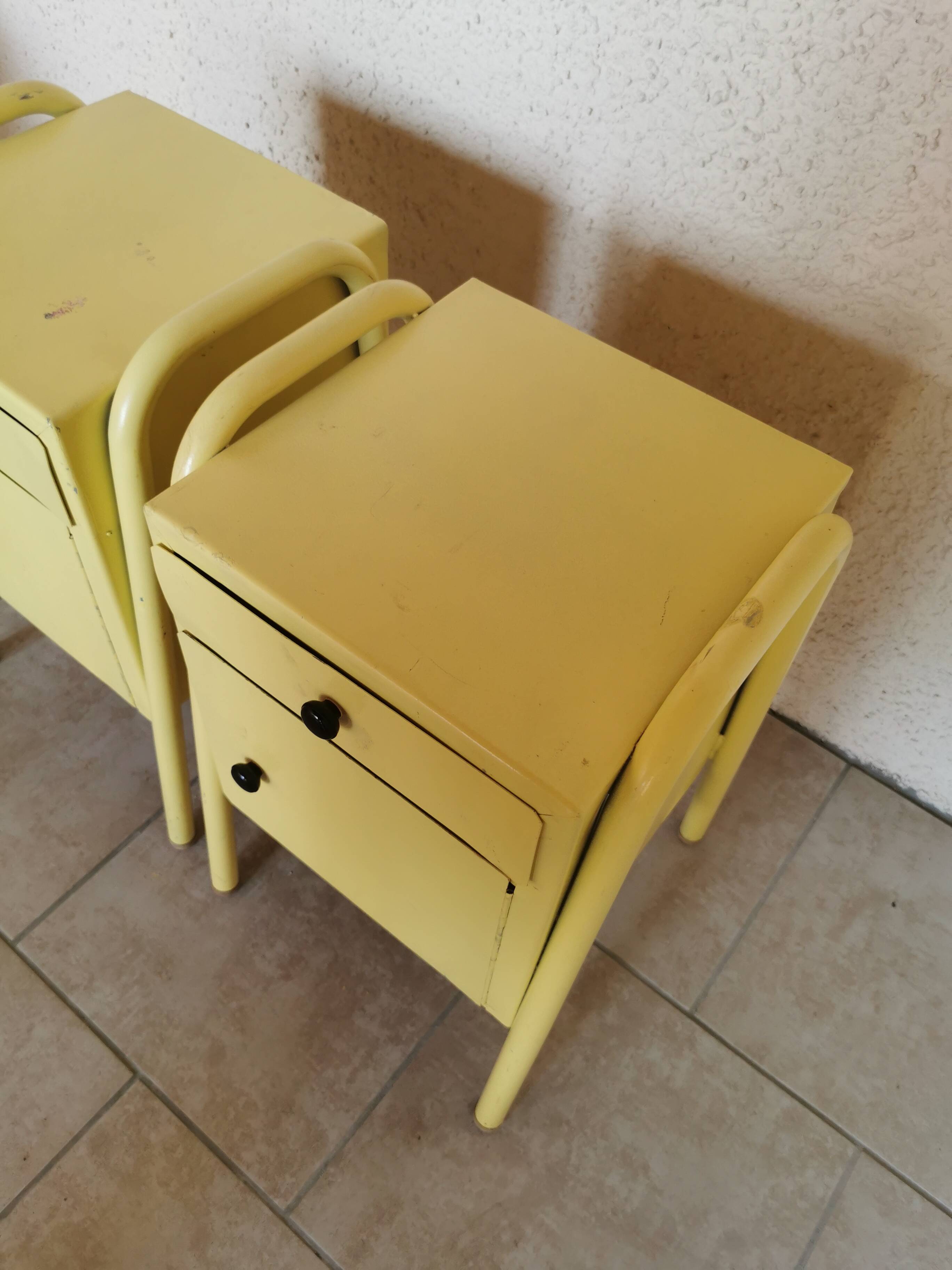 Pair of boarding school bedside tables