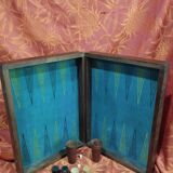 Ancien coffret de jeu de backgammon et de dames en bois