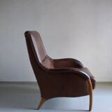 Brown leather lounge chair | Netherlands | 1980s