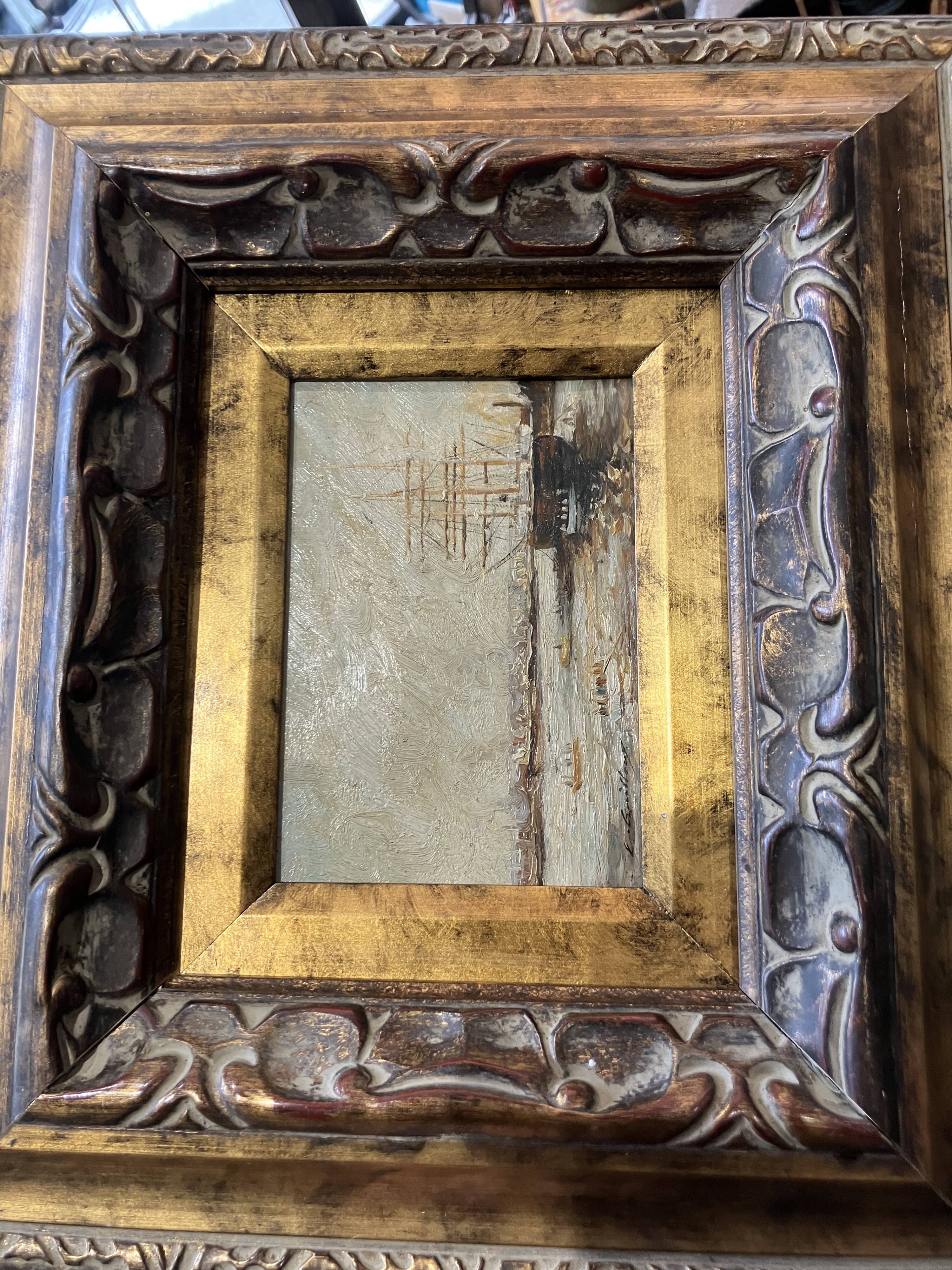 Oil on canvas "bateaux au port" signed e. guilleux