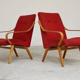 Pair of red armchairs 6953 by Jaroslav Smidek for Ton Bystrice Thonet 1960