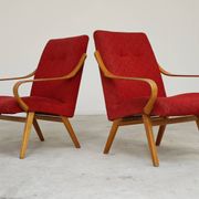 Pair of red armchairs 6953 by Jaroslav Smidek for Ton Bystrice Thonet 1960