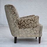 1960s, Danish armchair, light green furniture velour, teak wood legs.