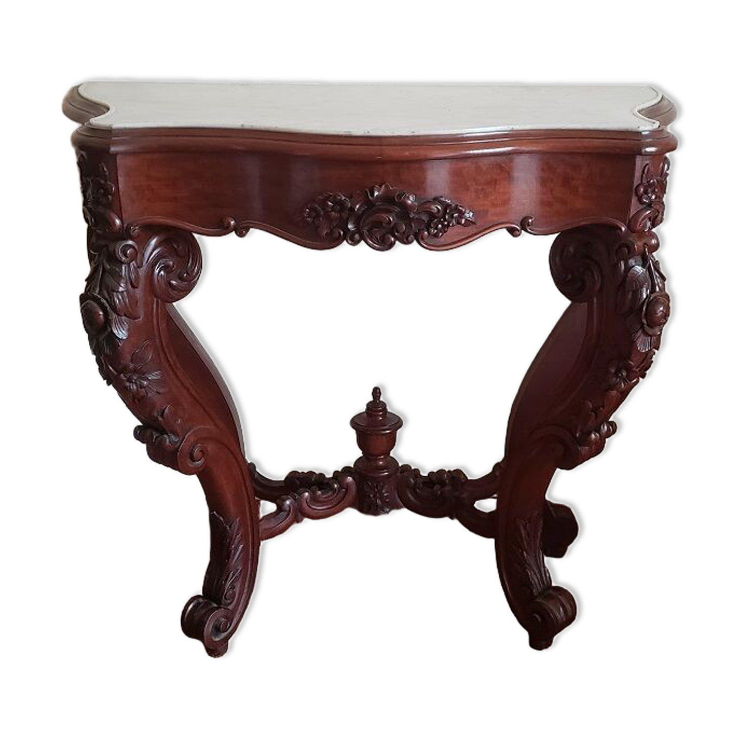 Console bois sculpté et marbre