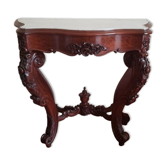 Console bois sculpté et marbre