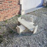 Coffee table in travertine and thick glass, Willy Ballez, 1970s