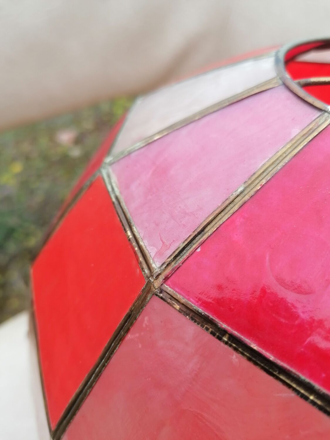 Faceted ball suspension in mother-of-pearl and vintage brass