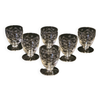 6 anciens verres à liqueur en cristal gravé ciselé art déco