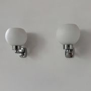Pair of vintage wall lights, chrome and opaline glass, France, 1970
