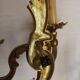 Stylish Vintage French Bronze Double Wall Sconces with Acanthus Leaf Detail