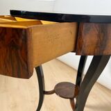 Round Biedermeier Sewing Table in Walnut with Ebonized Legs, South Germany, 1825