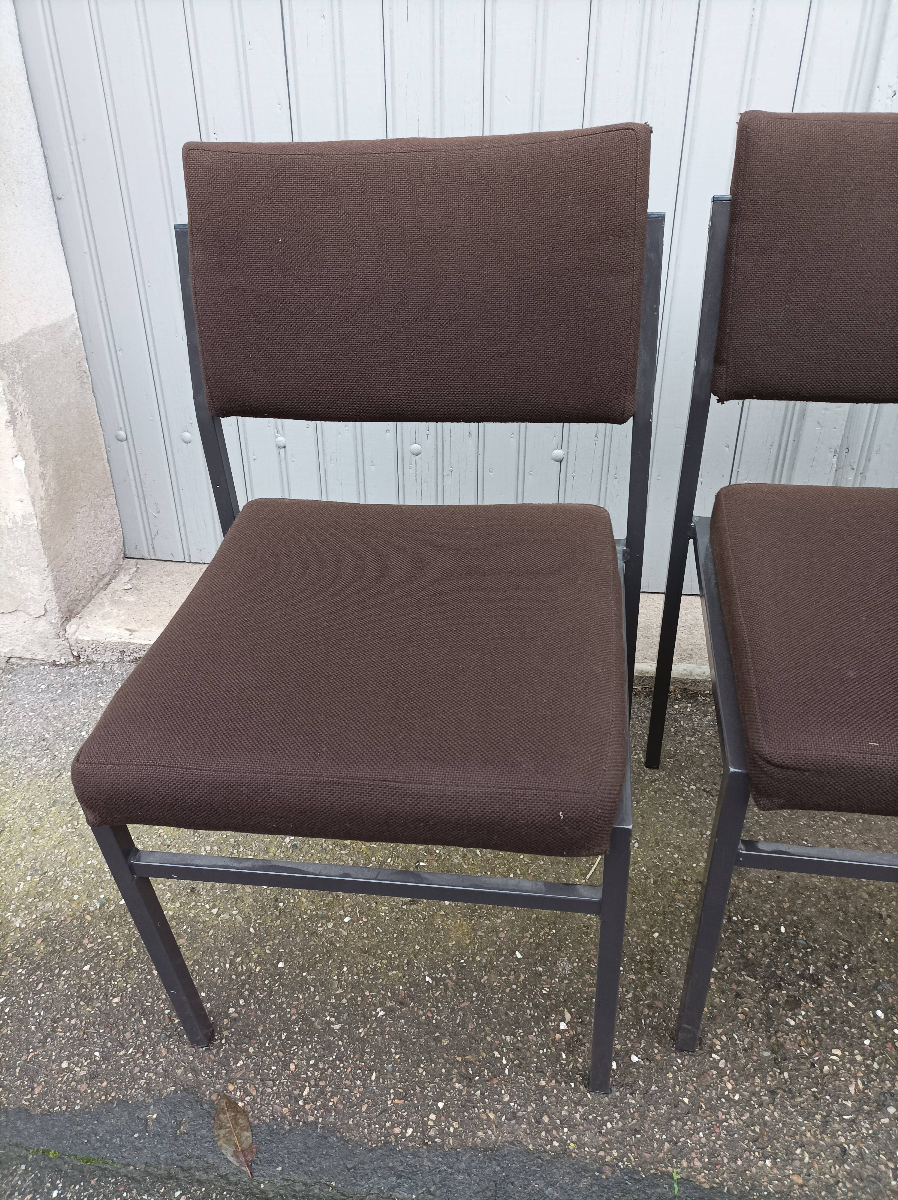 Set of 4 vintage chairs brown fabric