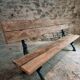 Antique French park bench in cast iron and oak – Sea green patina, 220 cm