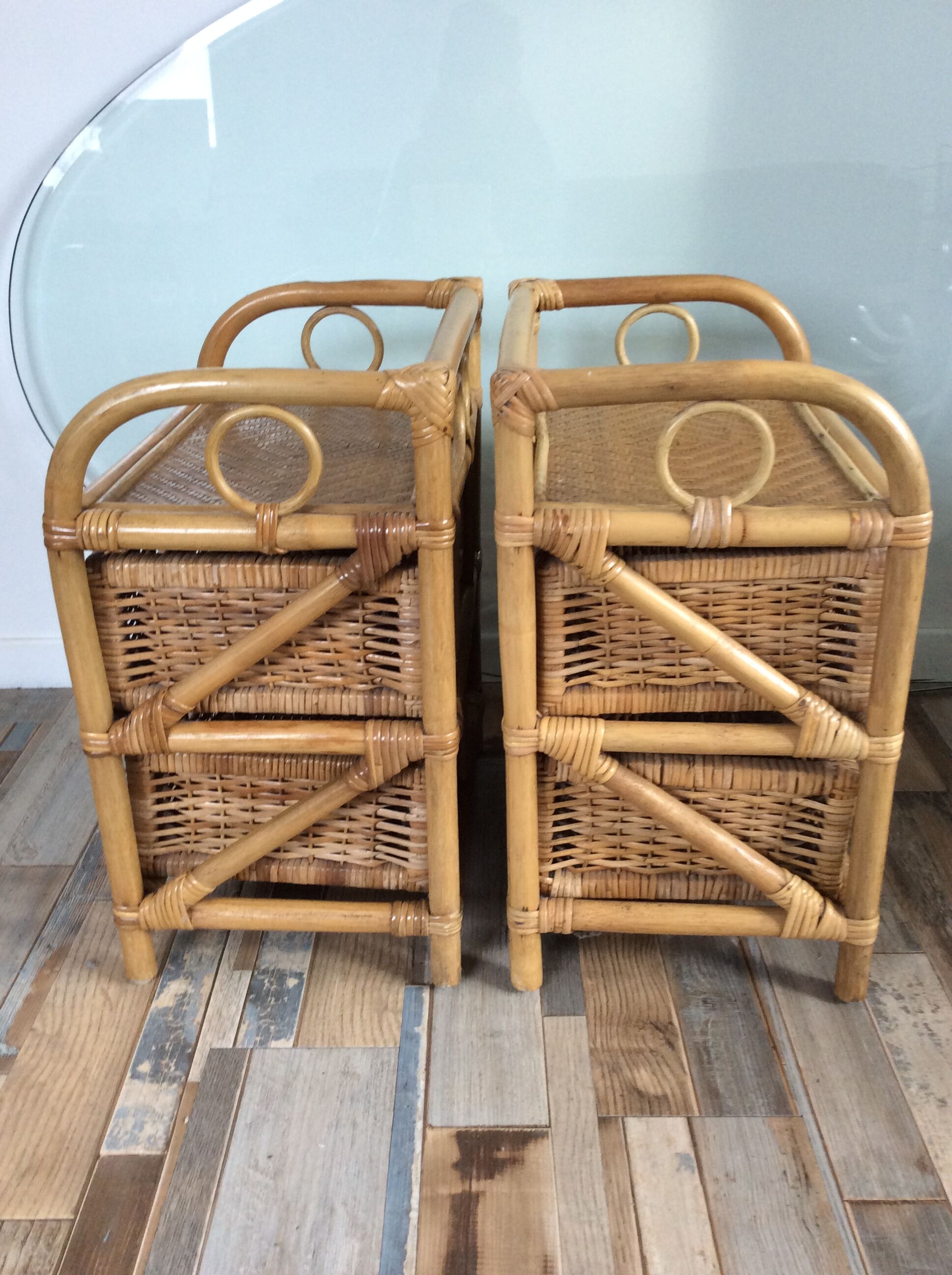Pair of rattan bedside tables from the 70s
