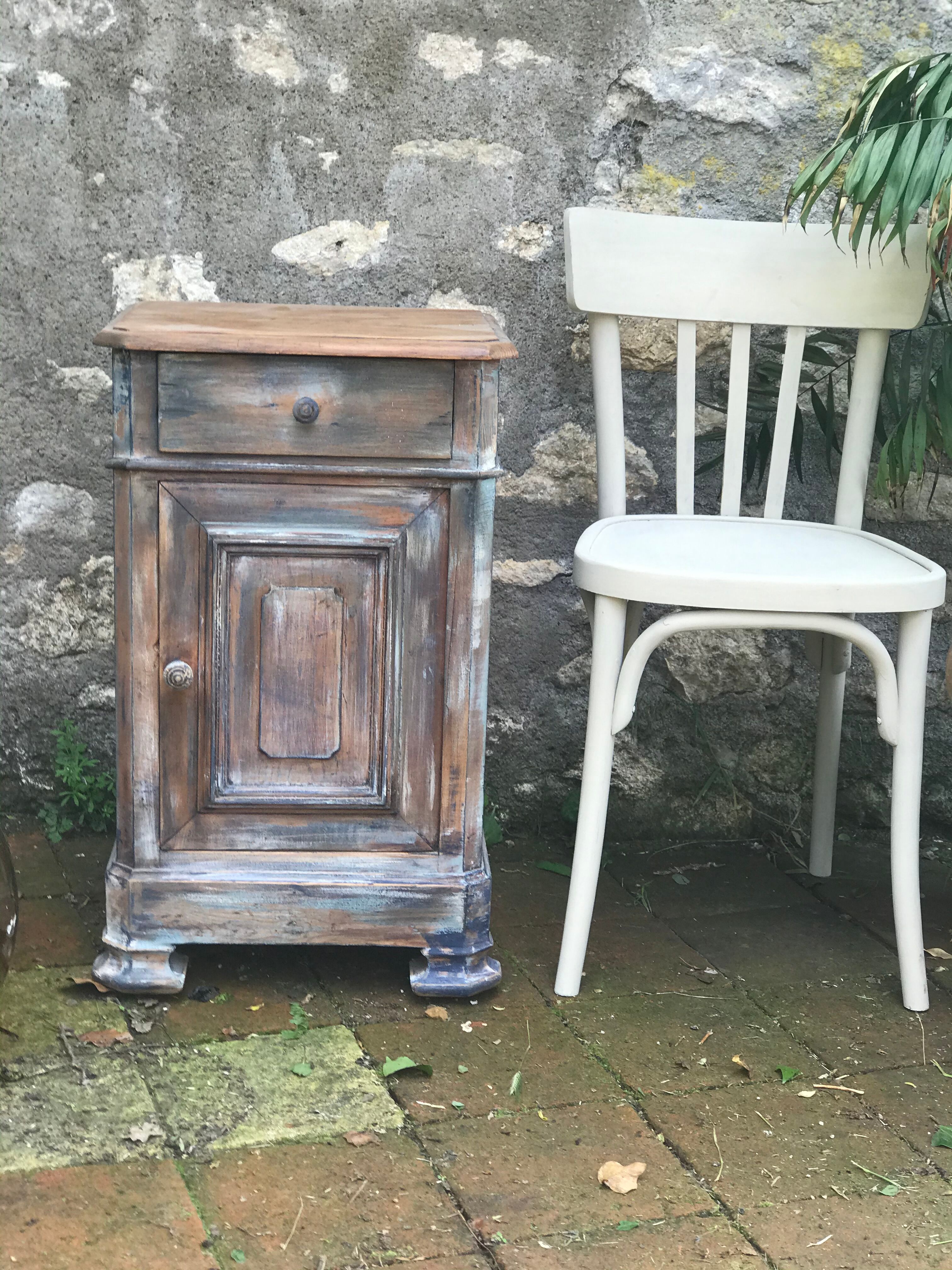 Old grey patinated bedside