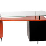 Bureau à caisson en bois laqué noir et orange, années 1950