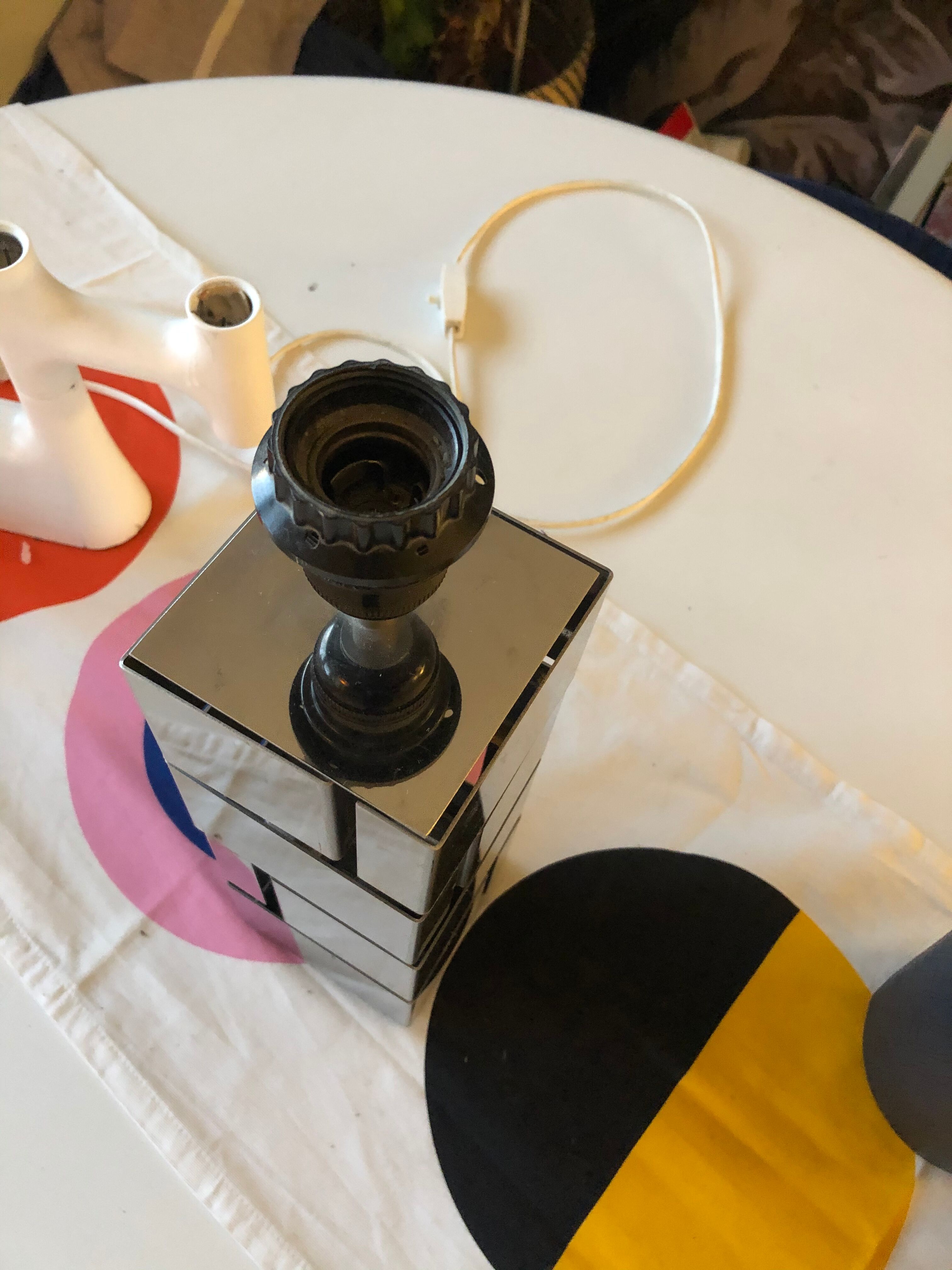 Modernist cubist Building table lamp by Curtis Jere