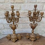 Pair of metal candelabra candle holders with 5 branches, 41cm