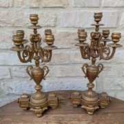 Pair of metal candelabra candle holders with 5 branches, 41cm