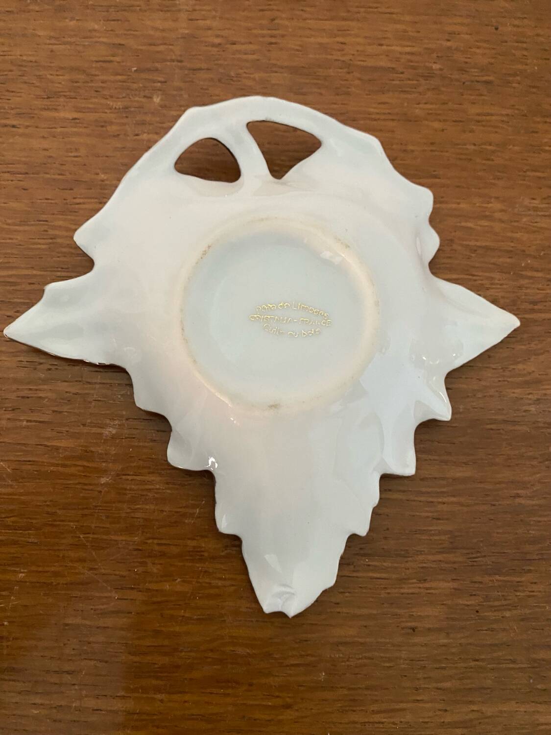 Antique limoges porcelain butter dish leaf shape white & chrome vintage