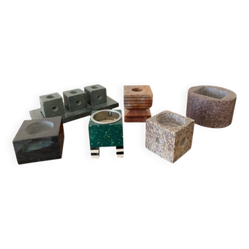 Set of 6 vintage marble and stone candlesticks