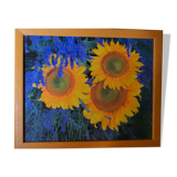 Photo under glass wooden frame, "sunflower and lavender"