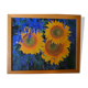 Photo under glass wooden frame, "sunflower and lavender"