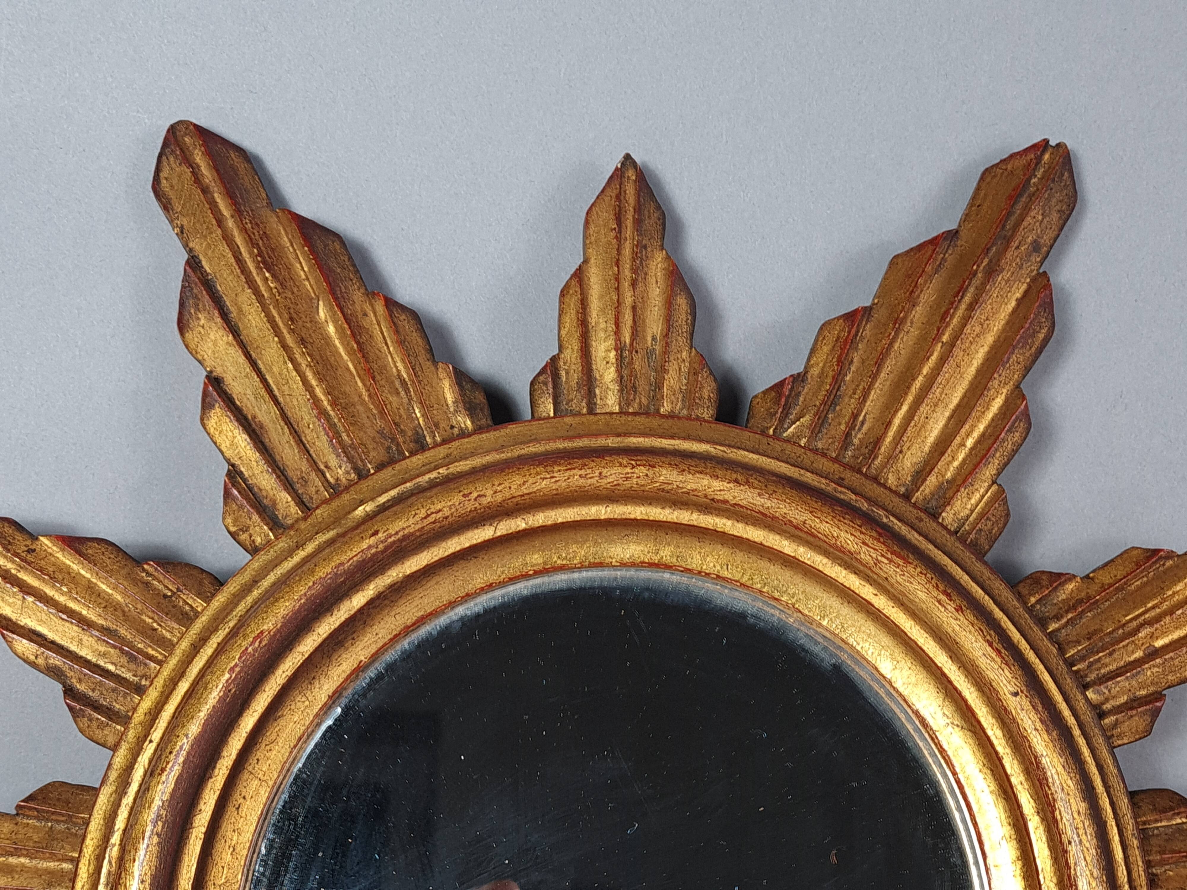 Vintage 50s gilded wood sun mirror, good condition, 40 cm C167
