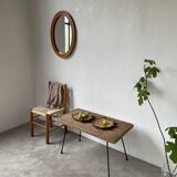 Table basse osier tressé et métal 1960