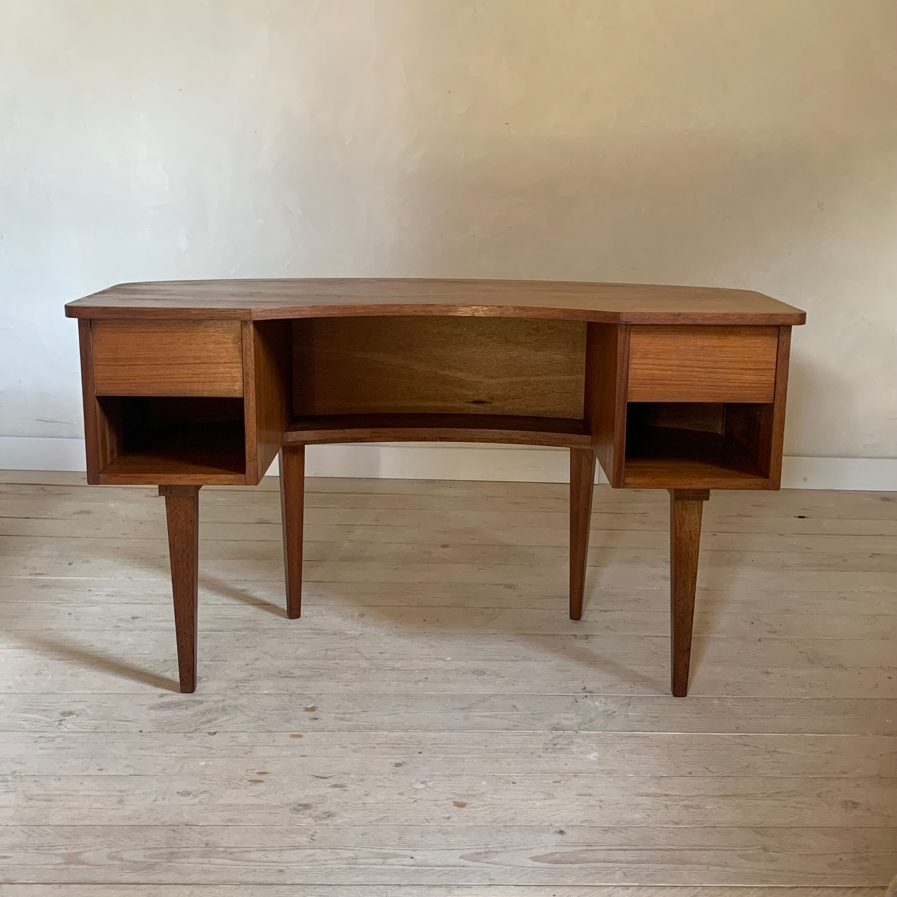 Vintage curved teak desk