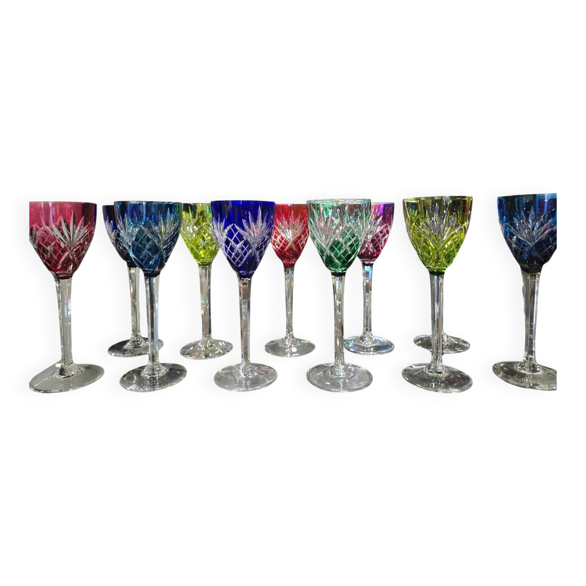 12 coloured cups / glasses Saint-Louis model Chantilly