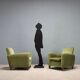 Pair of vintage velvet and wood armchairs, design, Italy, 1940s-1950s