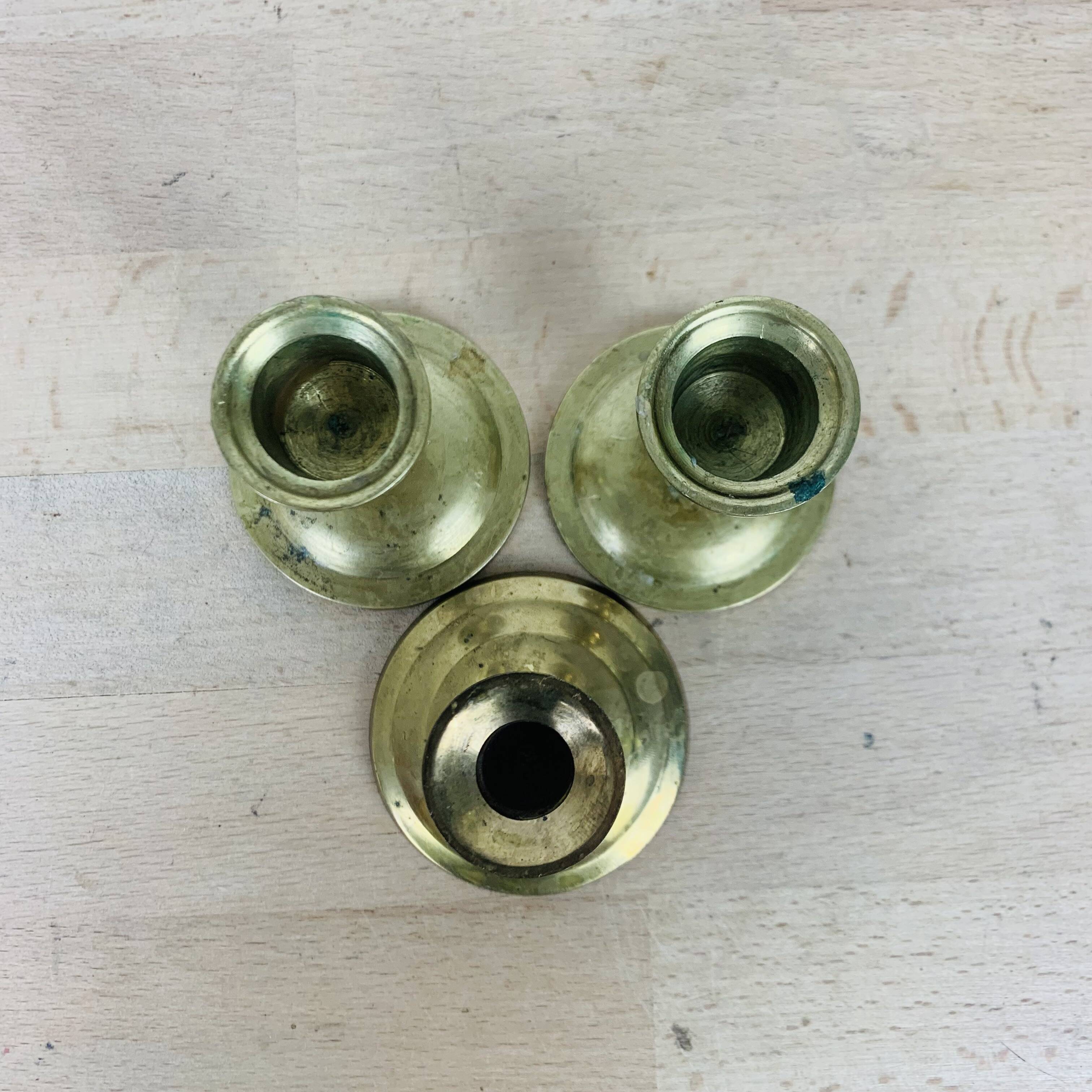 3 vintage gold brass candlesticks