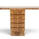 An Art Deco console made of beech wood with elm burl and 5 drawers.