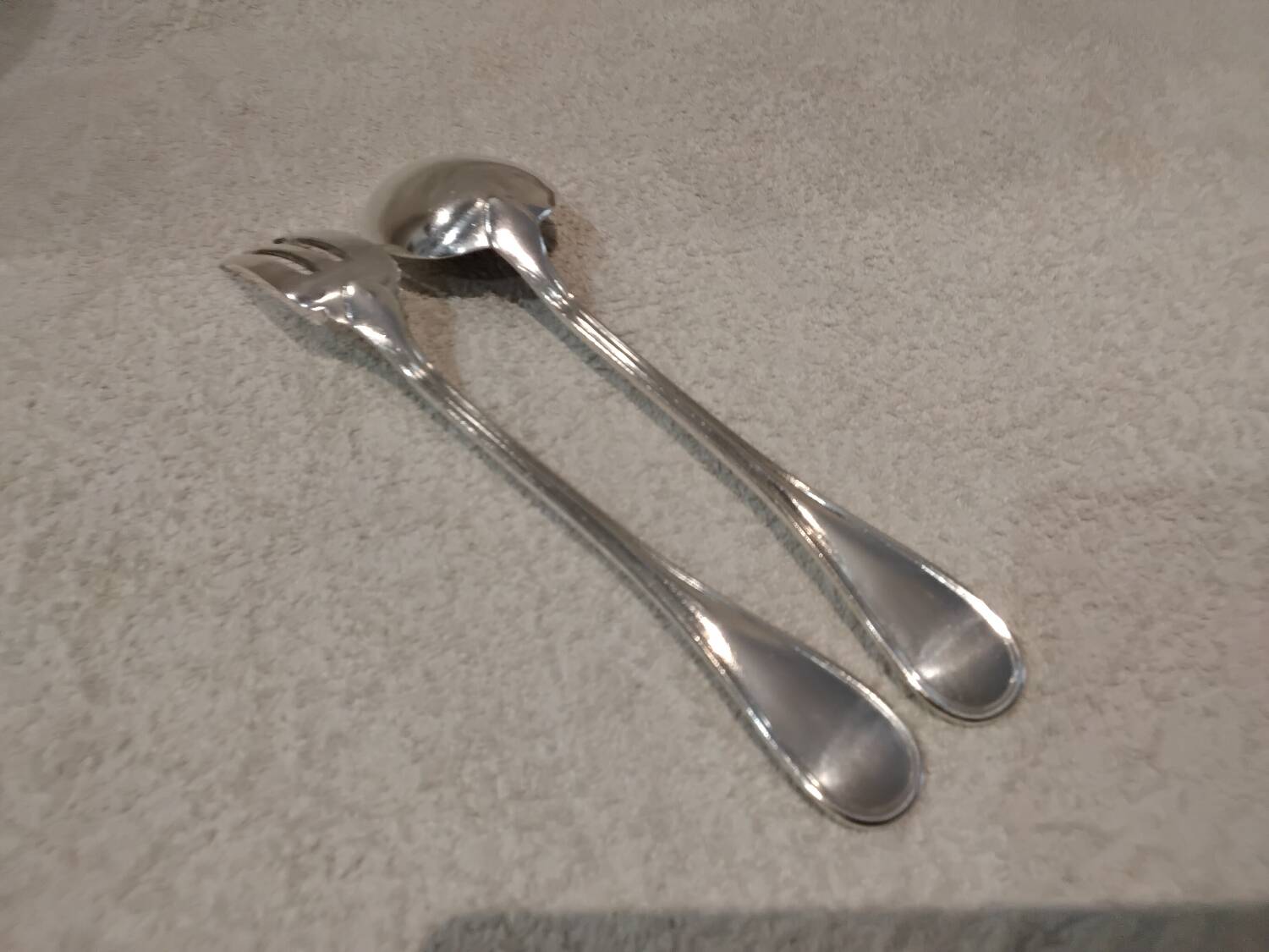 Silver-plated metal stew fork and spoon, Christofle silversmith, Albi