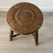 Antique tripod stool, solid wood, turned wood.