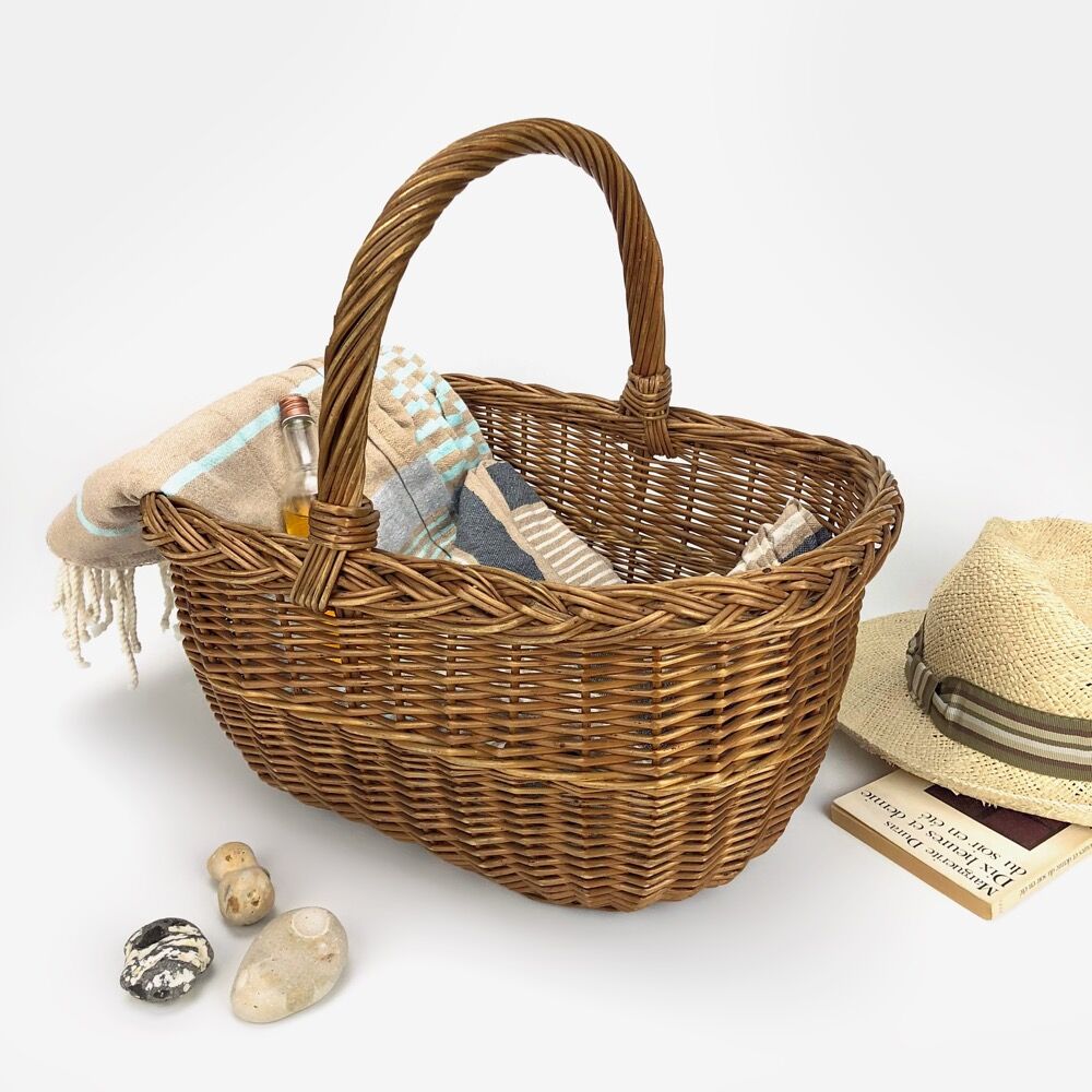 Old wicker tote basket