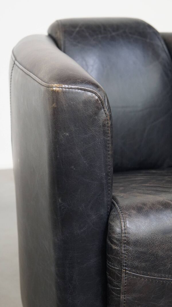 Fauteuil aviateur en cuir de vache noir