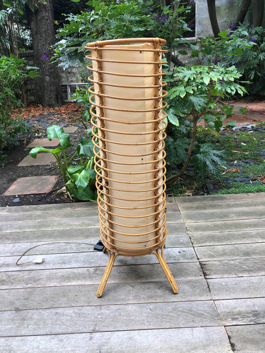 Bamboo, rattan and paper floor lamp from the 60s