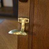 Solid oak coat rack and 2 brass hooks, Art Deco 1930s