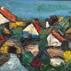 Original Swedish Oil on Panel – "Village Scene (Thick Impasto)" – Signed – Vintage and Framed