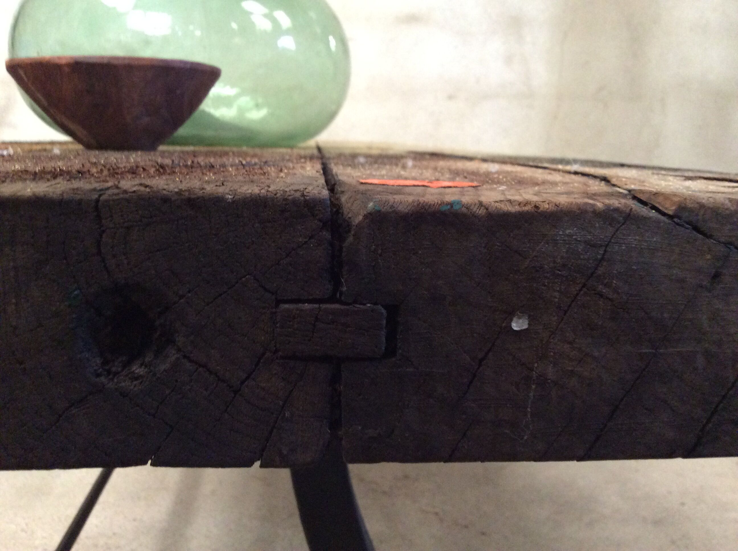 Industrial dining table solid wood cast foot cast iron