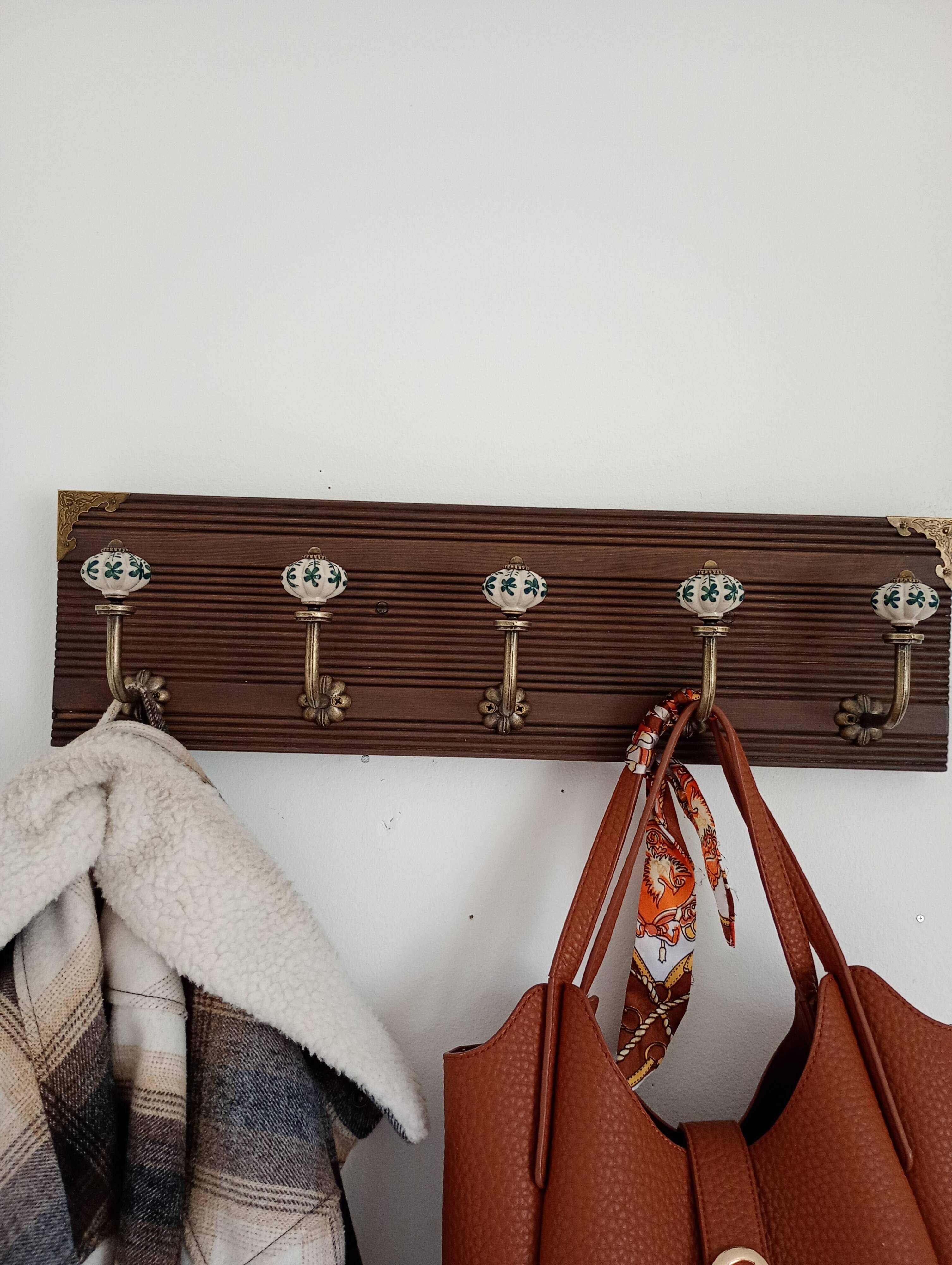 Portemanteau mural 5 patères en céramique style vintage fait main