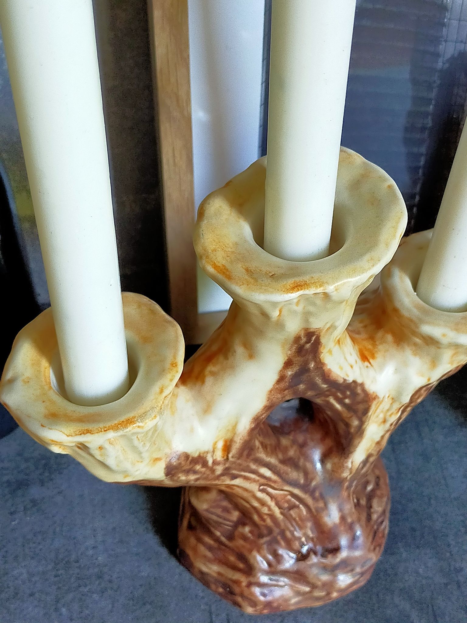 Bougeoir céramique faux-bois années 50