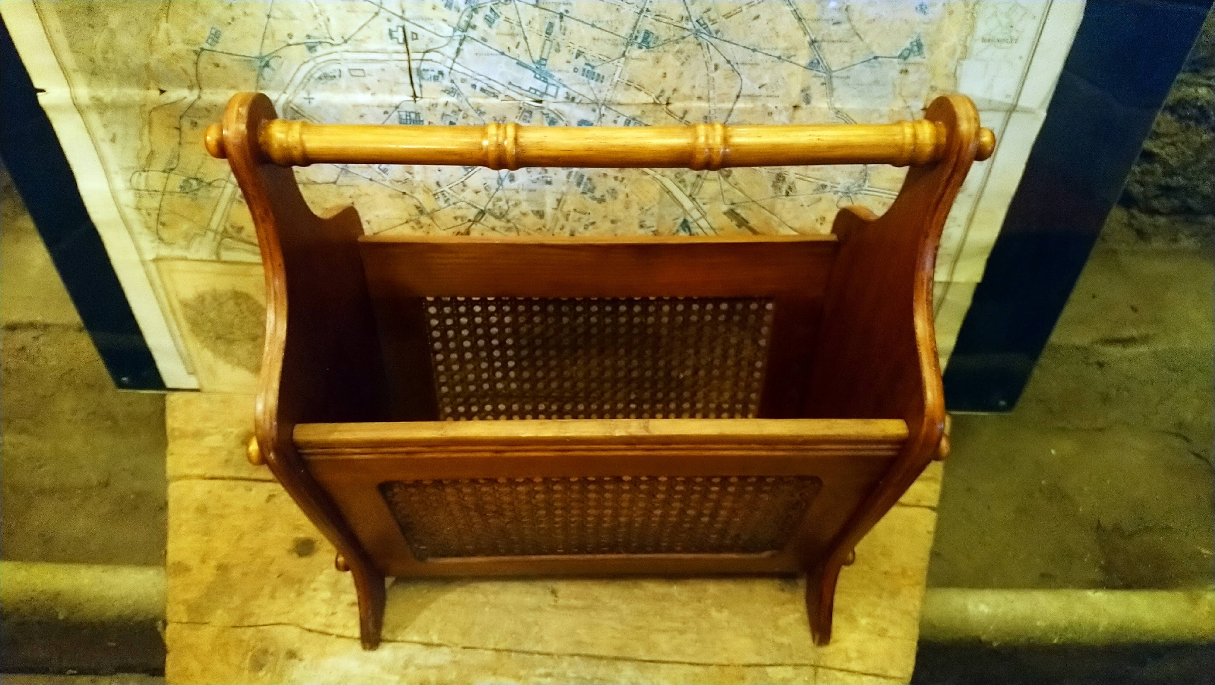 Oak caned magazine rack