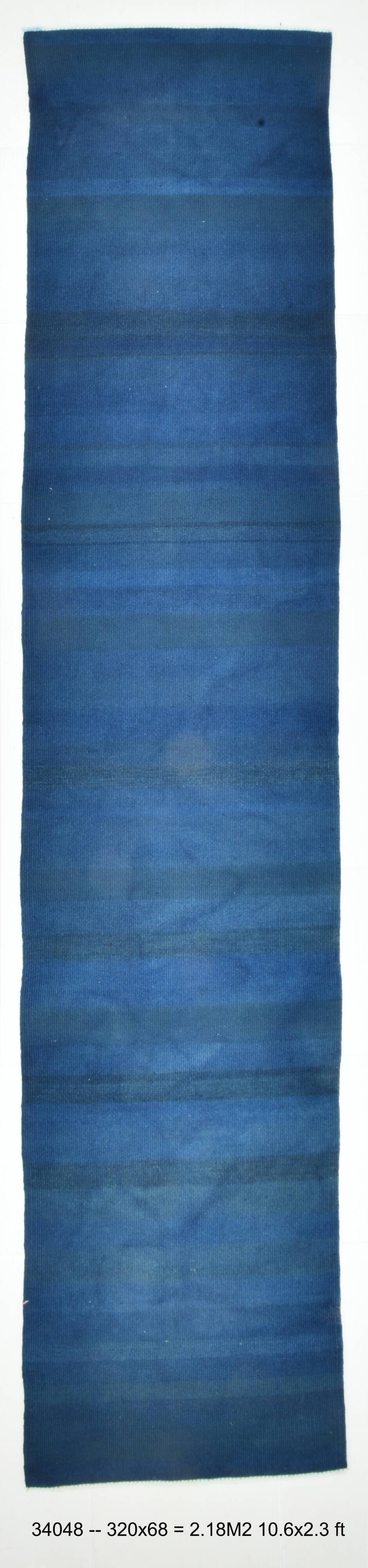 Blue Striped Pattern Kilim Runner Rug, 68x320Cm