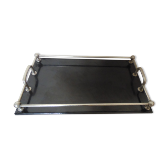 Black granite and metal tray